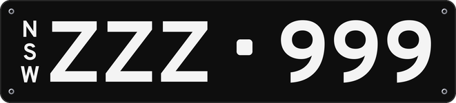 ZZZ·999 NSW licence plate